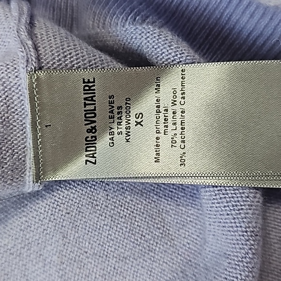 Zadig & Voltaire Gaby Strass Leaves Wool & Cashmere Sweater Lavender Ptp… - Picture 11 of 11